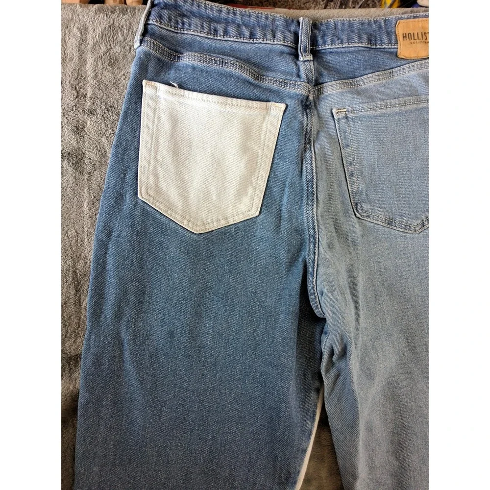 Hollister Ultra High-Rise Mom Jeans 9R W29 Patchwork Colorblock Blue White Denim